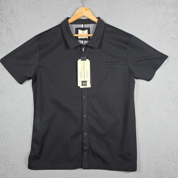 Scott James Shirt Mens Size XL Black Slim Fit Knit Cotton Short Sleeve Goth NWT - Picture 1 of 10